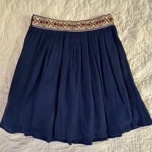 Miss Me Mini Skirt Womens M Navy Blue Excellent Embroidered Boho MDS009 Rayon